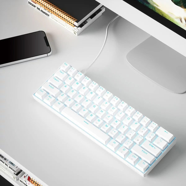 OUTEMU USB vezetékes 61 gombos mechanikus billentyűzet LED háttérvilágítással támogatja a hot swap gombot - Fehér-piros