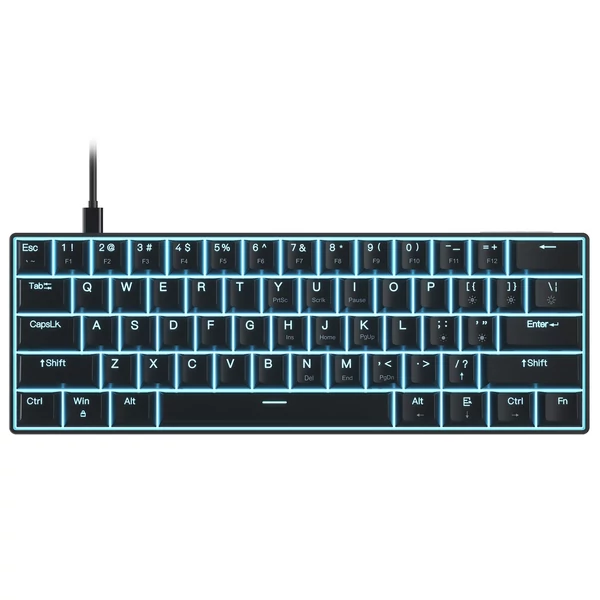 OUTEMU USB vezetékes 61 gombos mechanikus billentyűzet LED háttérvilágítással támogatja a hot swap gombot - Fekete-piros