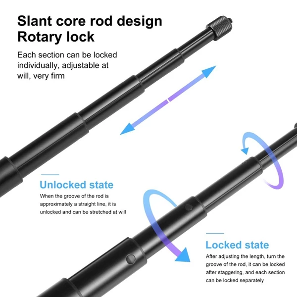 Motorkerékpár szelfi bot kormányrúdra rögzíthető 27,9-113,5 cm, állítható hosszúság, 1/4 hüvelykes csavarcsere INSTA360 X2/X3-hoz