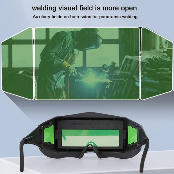 Professzionális automata fényerő-szabályozású forrasztás, hegesztő üvegek argon íves tükröződésgátló üvegekkel, napenergiával - Zöld szűrő lencsével