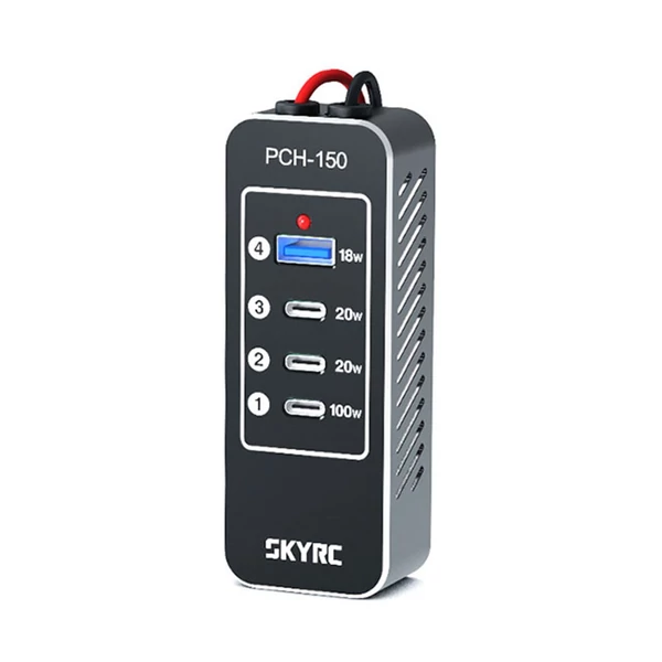 SKYRC PCH-150 táp- és töltőelosztó, 158 W-os 4 portos elosztó 3 USB-C porttal + 1 USB-A porttal