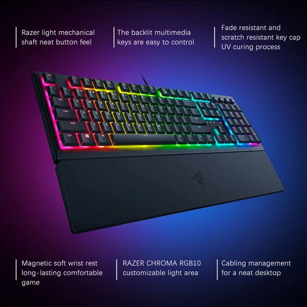 Razer V3 104 billentyűs vezetékes játékbillentyűzet Razer Chroma RGB USB 1000 Hz mechanikus, levehető csuklótámlával