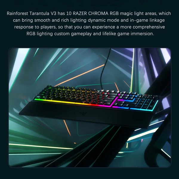 Razer V3 104 billentyűs vezetékes játékbillentyűzet Razer Chroma RGB USB 1000 Hz mechanikus, levehető csuklótámlával