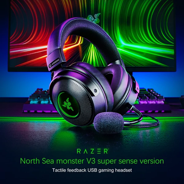 Razer V3 Chroma RGB fejhallgató Vezetékes USB játék fejhallgató levehető HyperClear Cardioid mikrofonnal