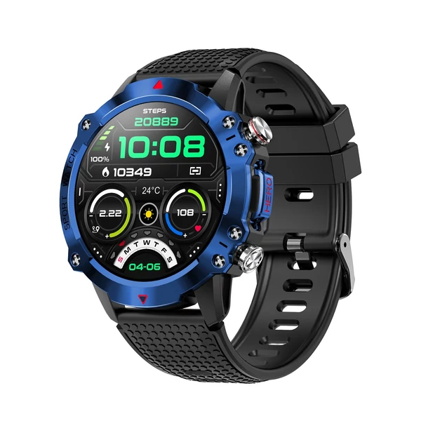KR10 intelligens karkötős sportóra 1,39 hüvelykes IPS FullTouch képernyős fitneszkövető - Kék