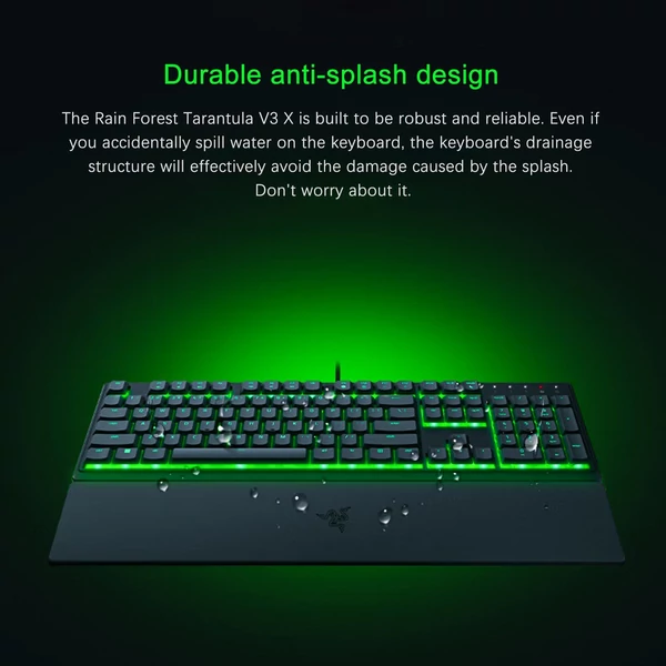 Razer V3X 104 billentyűs vezetékes játékbillentyűzet Razer Chroma RGB USB 1000 Hz, mechanikus, levehető csuklótámlával