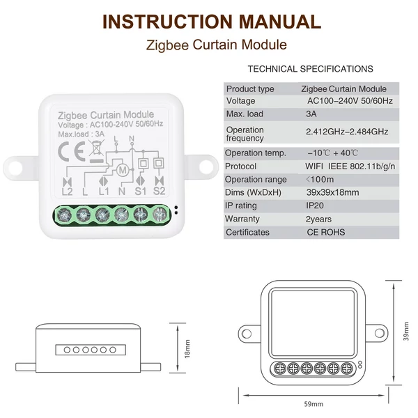 Zigbee 3.0 mini intelligens relé WiFi kapcsoló, egyirányú DIY intelligens fénykapcsoló modul Smart Life alkalmazás (1 csatornás modul)