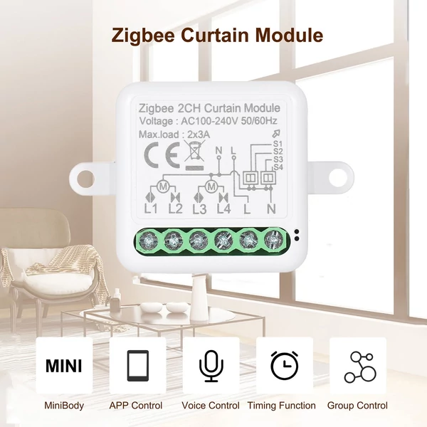 Zigbee 3.0 mini intelligens relé WiFi kapcsoló, egyirányú DIY intelligens fénykapcsoló modul Smart Life alkalmazás (2 csatornás modul)