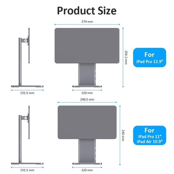 6 az 1-ben többfunkciós mágneses állvány, 360°-ban forgatható, 80°-ban dönthető kártyaolvasó 4K@60Hz HD 5Gps USB 60W PD 3,5mm audio iPad Pro 12,9 hüvelykeshez