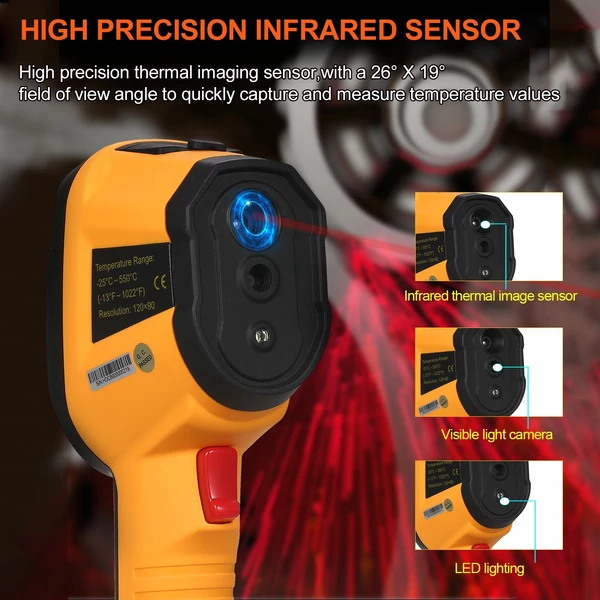 SMART SENSOR ST8550 hordozható újratölthető infravörös hőkamera 2,8 hüvelykes LCD képernyővel 120x90 felbontás -25 ~ 550 ℃ hőmérséklet-tartomány