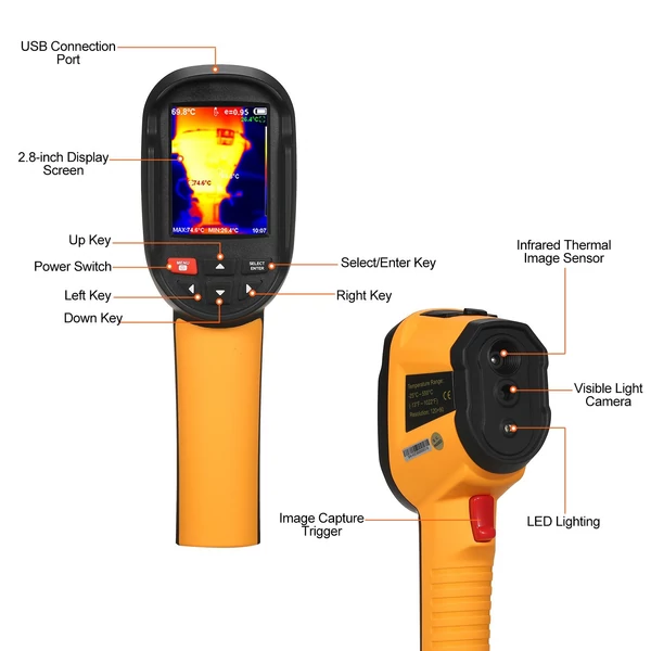 SMART SENSOR ST8550 hordozható újratölthető infravörös hőkamera 2,8 hüvelykes LCD képernyővel 120x90 felbontás -25 ~ 550 ℃ hőmérséklet-tartomány