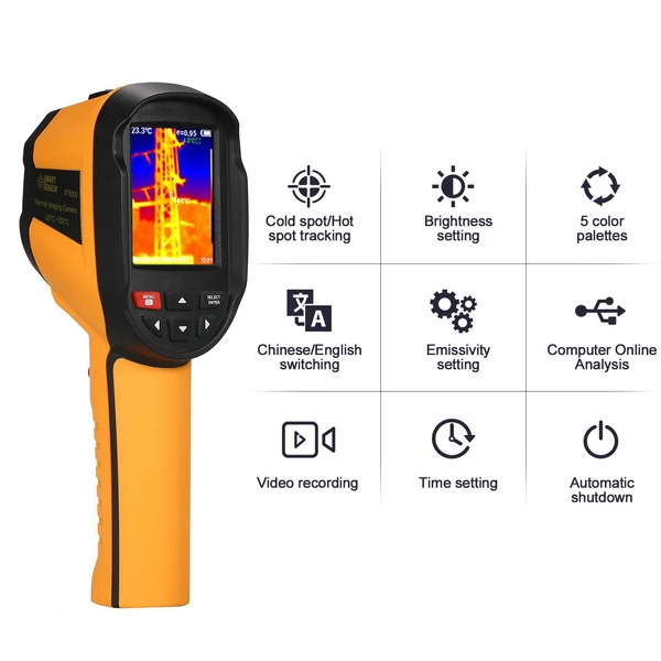 SMART SENSOR ST8550 hordozható újratölthető infravörös hőkamera 2,8 hüvelykes LCD képernyővel 120x90 felbontás -25 ~ 550 ℃ hőmérséklet-tartomány