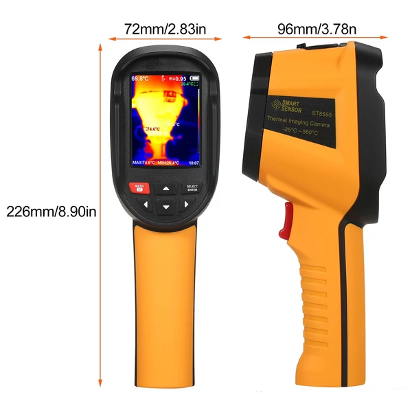 SMART SENSOR ST8550 hordozható újratölthető infravörös hőkamera 2,8 hüvelykes LCD képernyővel 120x90 felbontás -25 ~ 550 ℃ hőmérséklet-tartomány