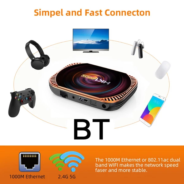 HK1 RBOX X4 Android 11.0 Smart TV Box UHD 4K Amlogic S905X4 H.265 VP9 8K 2.4G/5G WiFi 1000M LAN - 128GB