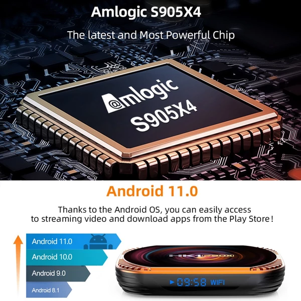 HK1 RBOX X4 Android 11.0 Smart TV Box UHD 4K Amlogic S905X4 H.265 VP9 8K 2.4G/5G WiFi 1000M LAN - 32GB