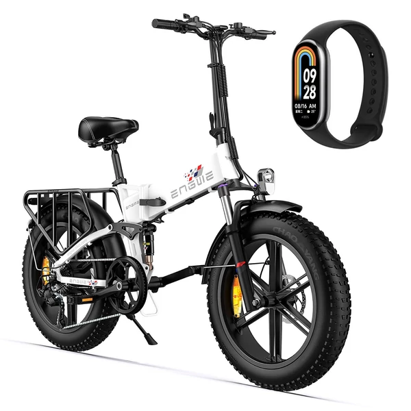 ENGWE Engine X elektromos kerékpár 20x4,0 hüvelykes gumiabroncsok 250 W motor teljes felfüggesztés összecsukható ingyenes Xiaomi Mi Band 8 - Fehér