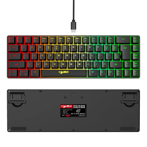 HXSJ V200 vezetékes K68 RGB Streamer mini Gaming billentyűzet - Fekete