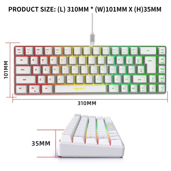 HXSJ V200 vezetékes K68 RGB Streamer mini Gaming billentyűzet - Fekete