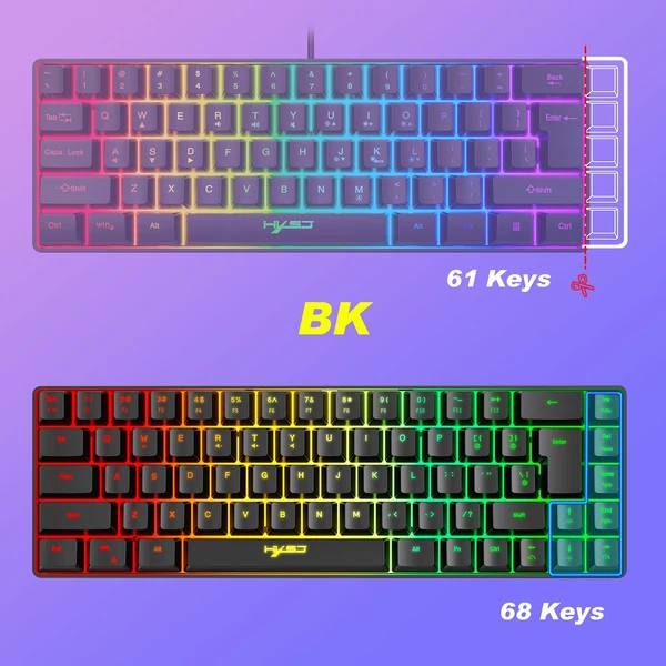 HXSJ V200 vezetékes K68 RGB Streamer mini Gaming billentyűzet - Fekete