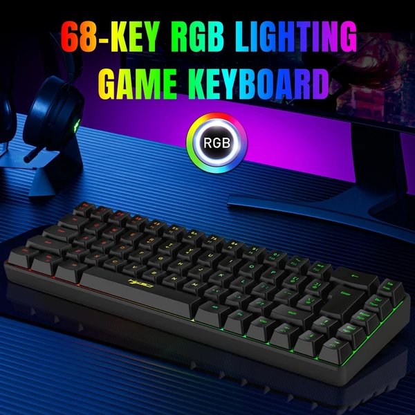 HXSJ V200 vezetékes K68 RGB Streamer mini Gaming billentyűzet - Fehér