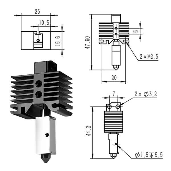 TwoTrees továbbfejlesztett Hotend készlet bevonatos réz fűtőblokkkal Heatbreak magas hőmérséklet 500 ℃ 32 extra fúvókával és 1 db szilikon burkolattal