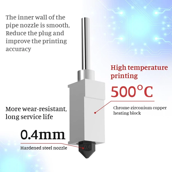 TwoTrees továbbfejlesztett Hotend készlet bevonatos réz fűtőblokkkal Heatbreak magas hőmérséklet 500 ℃ 32 extra fúvókával és 1 db szilikon burkolattal