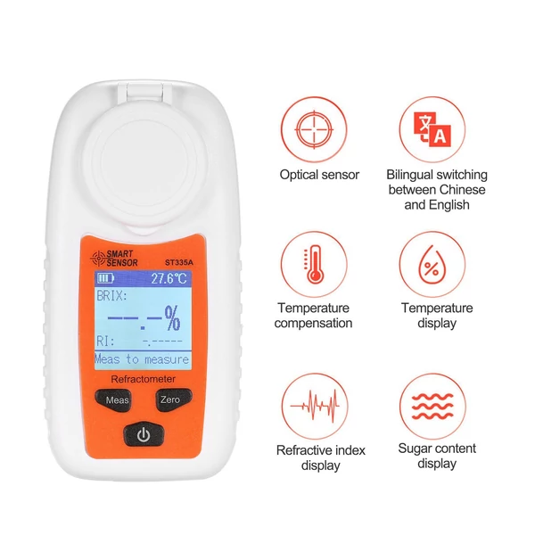 SMART SENSOR ST335A LCD hordozható digitális kézi méz refraktométer ATC cukoroldat tartalom teszteszköz szacharométer 0-35% Brix skála tartomány