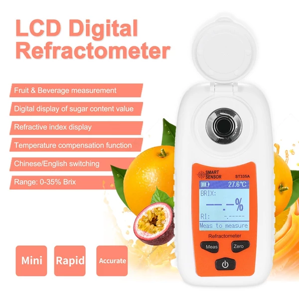 SMART SENSOR ST335A LCD hordozható digitális kézi méz refraktométer ATC cukoroldat tartalom teszteszköz szacharométer 0-35% Brix skála tartomány