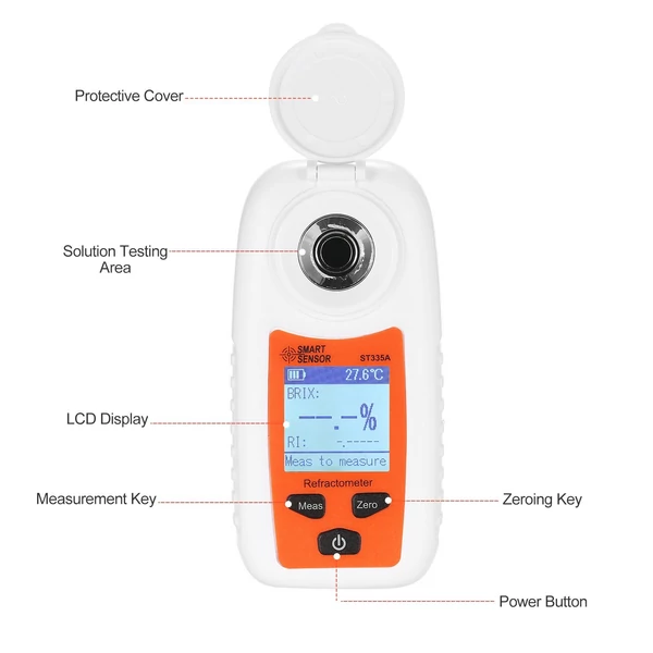SMART SENSOR ST335A LCD hordozható digitális kézi méz refraktométer ATC cukoroldat tartalom teszteszköz szacharométer 0-35% Brix skála tartomány