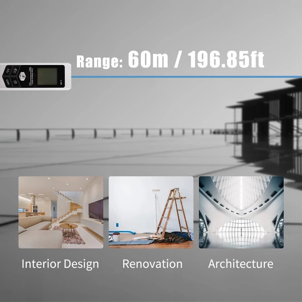 Mini Távolság Kijelző M/In/Ft Térfogat/Terület/Pythagorean mérés Távolságmérés LED fénnyel USB újratölthető digitális mérőszalag - Fekete