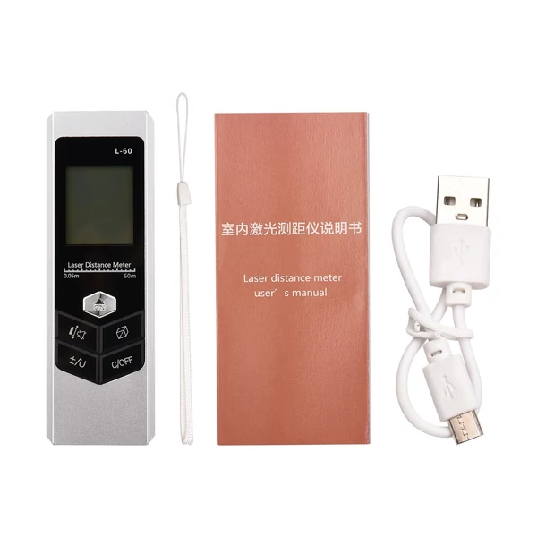 Mini Távolság Kijelző M/In/Ft Térfogat/Terület/Pythagorean mérés Távolságmérés LED fénnyel USB újratölthető digitális mérőszalag - Fekete