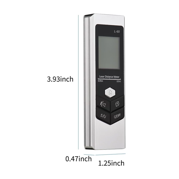 Mini Távolság Kijelző M/In/Ft Térfogat/Terület/Pythagorean mérés Távolságmérés LED fénnyel USB újratölthető digitális mérőszalag - Fekete