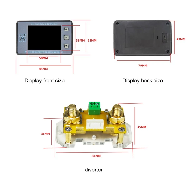 2,4 hüvelykes színes LCD-képernyő, kulométer, feszültség-áram-kapacitás-mérő elektromos autó lakóautó akkumulátorának kétirányú áramérzékelője memória funkcióval - Változat 1