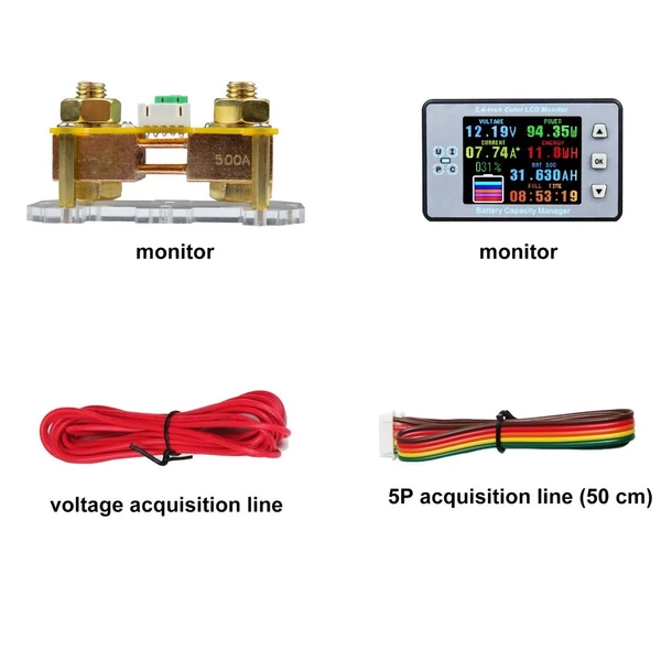 2,4 hüvelykes színes LCD-képernyő, kulométer, feszültség-áram-kapacitás-mérő elektromos autó lakóautó akkumulátorának kétirányú áramérzékelője memória funkcióval - Változat 1