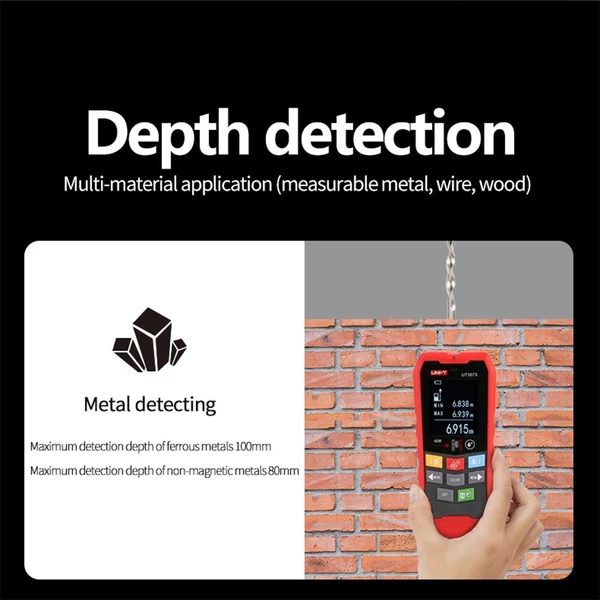 UNI-T UT387S fali érzékelő, acélhuzal/vízcső fémdetektor - falérzékelő funkció, tartomány- és nedvességmeghatározó funkció