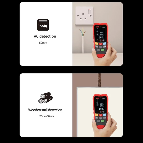 UNI-T UT387S fali érzékelő, acélhuzal/vízcső fémdetektor - falérzékelő funkció, tartomány- és nedvességmeghatározó funkció