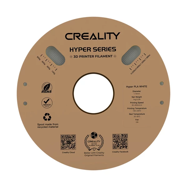 Creality Hyper PLA filament 1,75 mm nagy folyékonyságú, nagy sebességű 3D nyomtatási anyag - Fehér