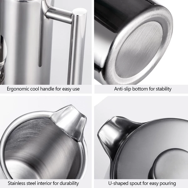 French Press kávéfőző rozsdamentes acél duplafalú szigetelt edény - 1000ml