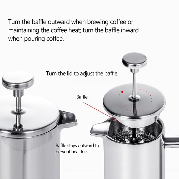 French Press kávéfőző rozsdamentes acél duplafalú szigetelt edény - 350ml