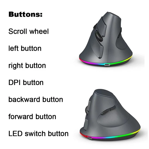 Függőleges programozható játékegér 2.4G vezeték nélküli+BT csatlakozás ergonomikus kialakítással - Típus 1