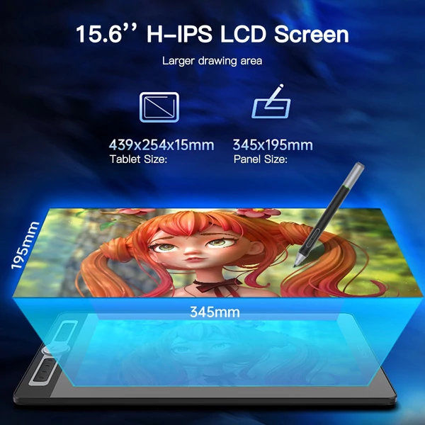 BOSTO 16HD Pro hordozható 15,6 hüvelykes H-IPS LCD grafikus rajztábla