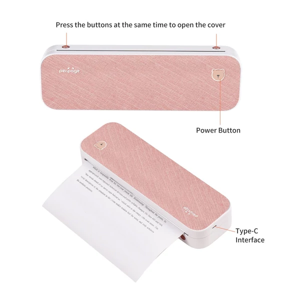 Eredeti PeriPage A4 vezeték nélküli mini mobil fotónyomtató Közvetlen hőátadó 210 mm - Pink