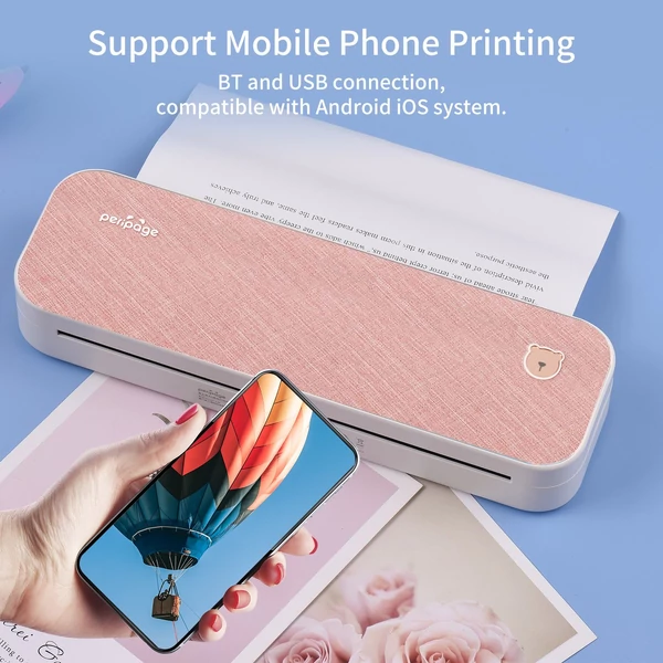 Eredeti PeriPage A4 vezeték nélküli mini mobil fotónyomtató Közvetlen hőátadó 210 mm - Pink