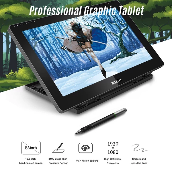 BOSTO BT-16HD hordozható 15,6 hüvelykes H-IPS LCD grafikus rajztábla kijelző - Típus 1