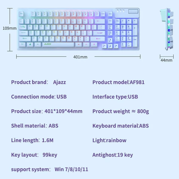 AJAZZ AF981 vezetékes RGB játékbillentyűzet 19 gombos anti-ghosting fém alappal, ergonómikus kialakítású hangerőszabályzóval - Fekete