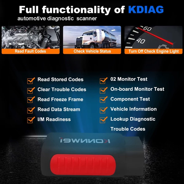 KONNWEI K DIAG OBDⅡ szkenner BT teljes rendszerű ABS SRS diagnosztikai eszköz alaphelyzetbe állítás-visszaállítással az ECM BCM SRS TCM BMS SAS légkondicionáló rendszerhez