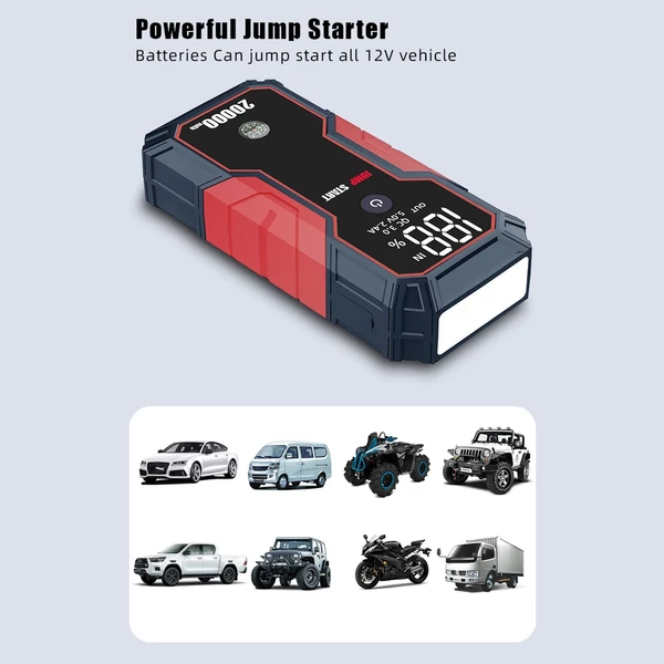 Hordozható autóindító 20000 mAh 12V autóakkumulátor indító (USB töltés)