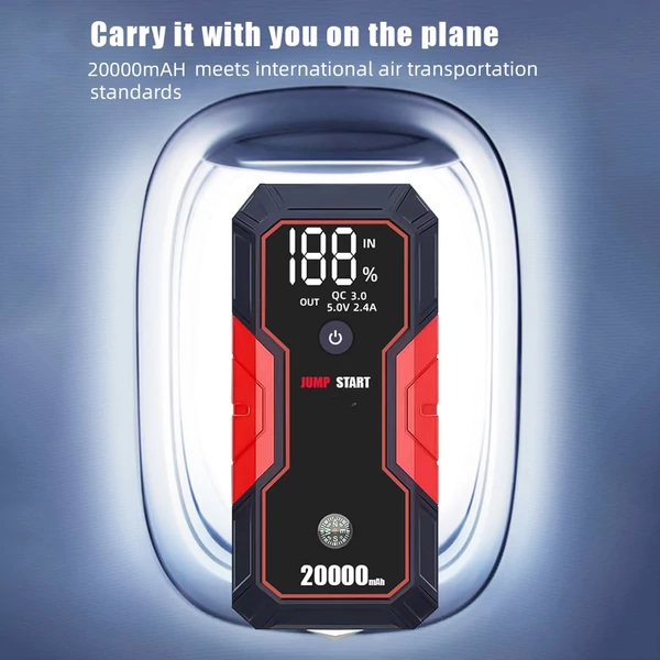 Hordozható autóindító 20000 mAh 12V autóakkumulátor indító (USB töltés)
