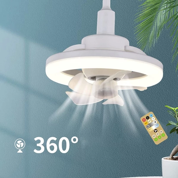 Szabályozható mennyezeti ventilátor E27 LED csillárral, 360°-os forgásirány távirányítóval, 3 szélsebesség, konyhába, nappaliba (48W)