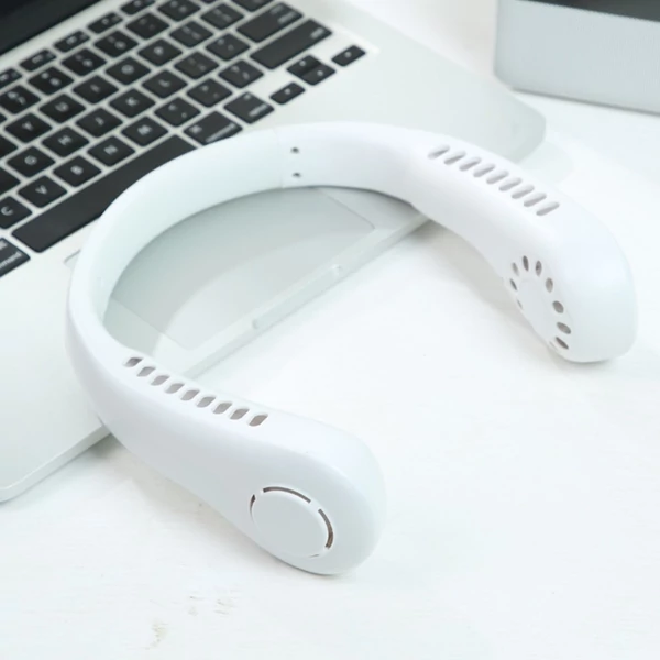 5 fokozatú USB-s nyaki, lapátnélküli ventilátor digitális kijelzővel, 2600 mAh kapacitással - Zöld